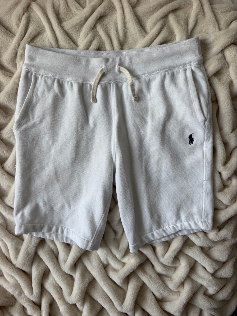 Ralph Lauren White Athletic Drawstring Men’s Shorts with Navy Pony